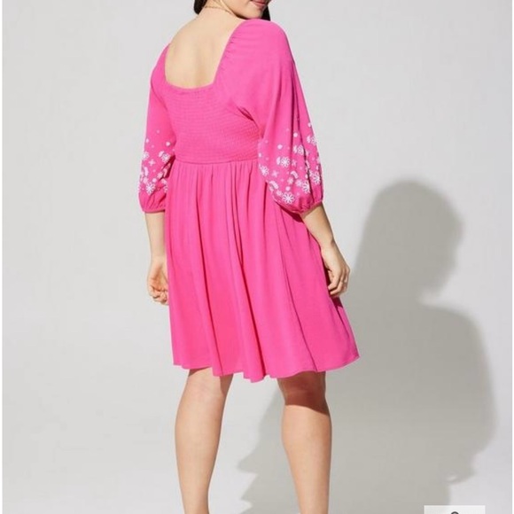 🐣🐇Mini Crinkle Gauze Blouson Sleeve Dress, Cabaret SZ 1X EUC - Picture 10 of 12